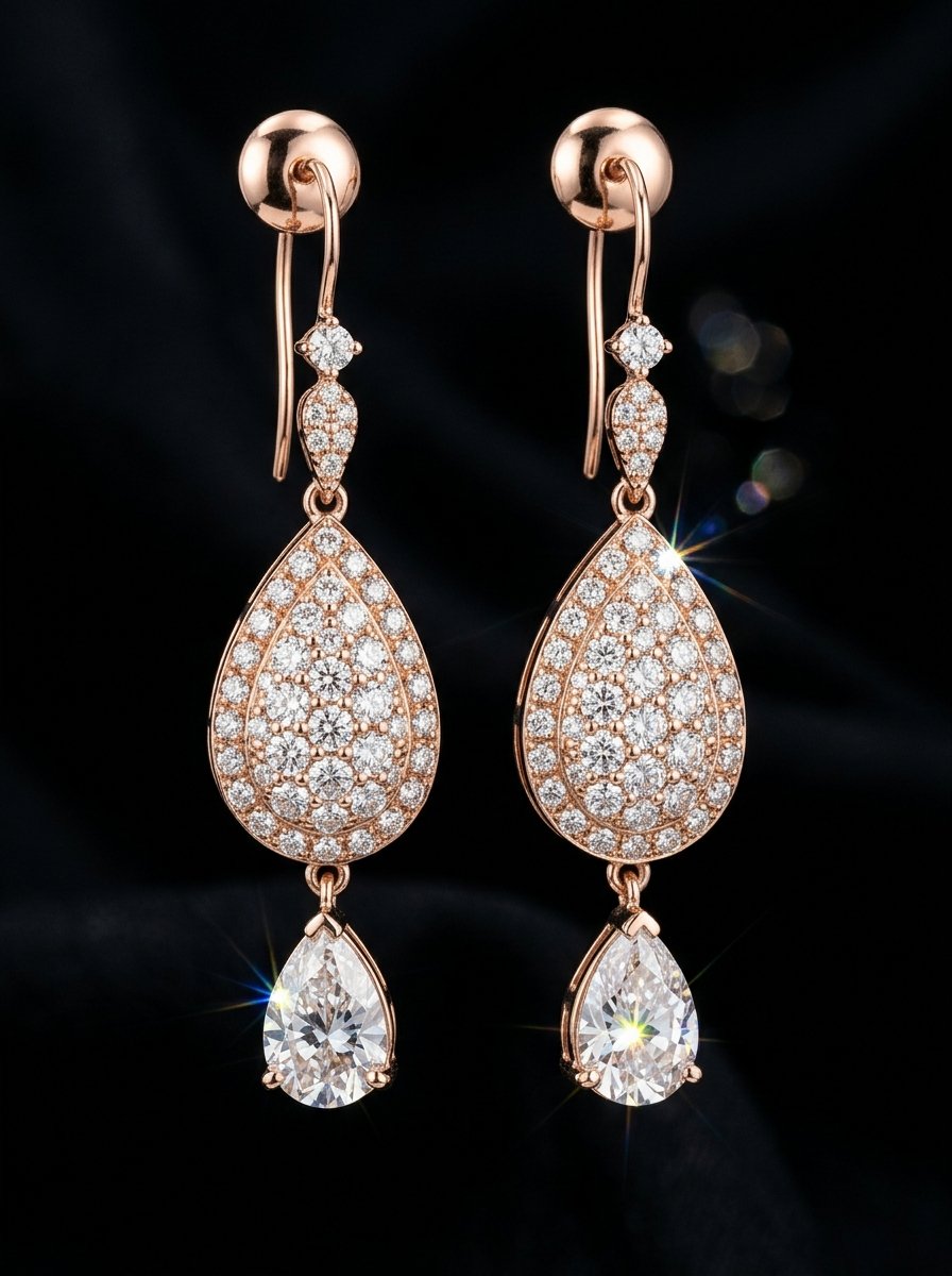 Pavé diamond drop earrings in rose gold