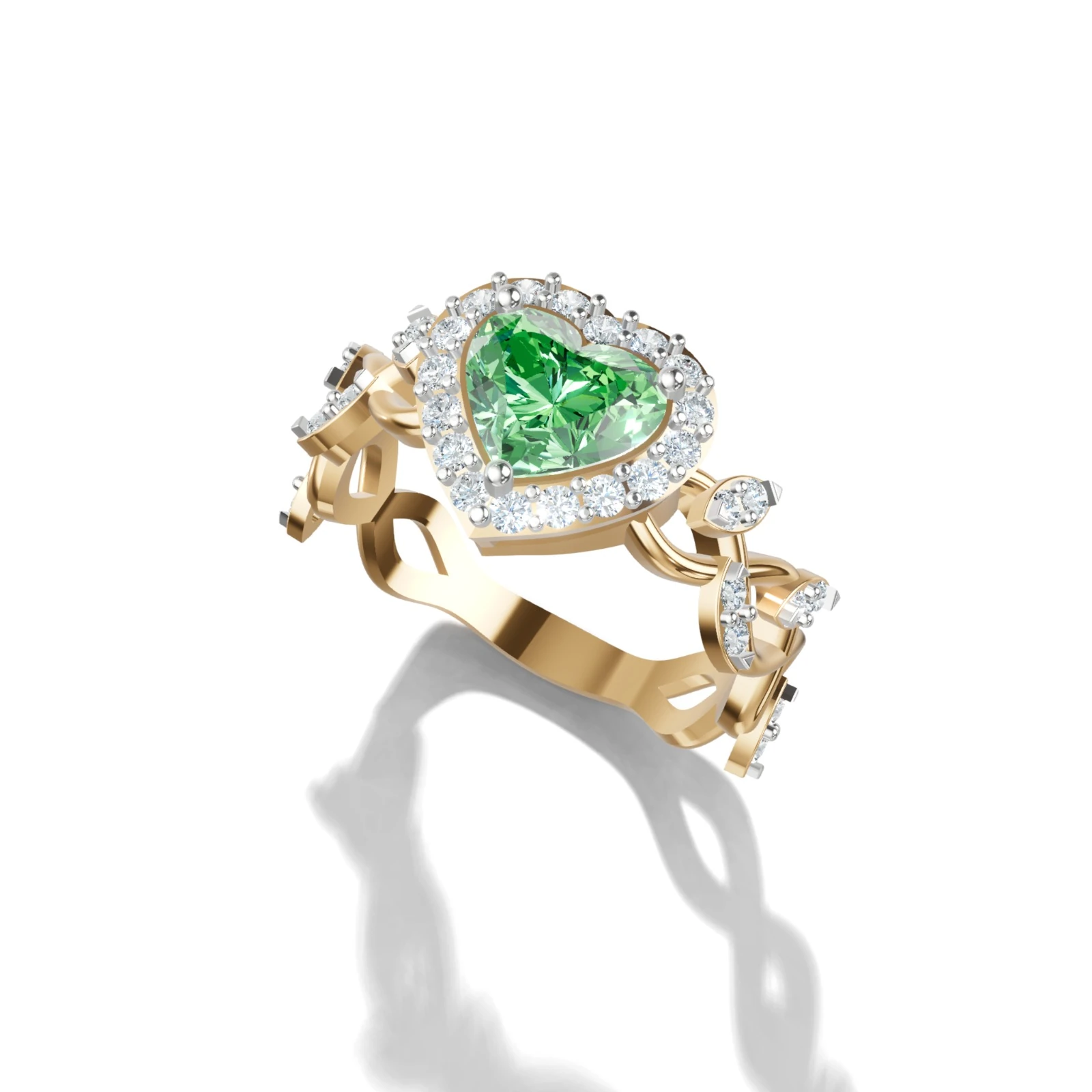 The Rosetta 1.41 Carat Heart Green Emerald & Diamond Flora Ring (RLR16828)