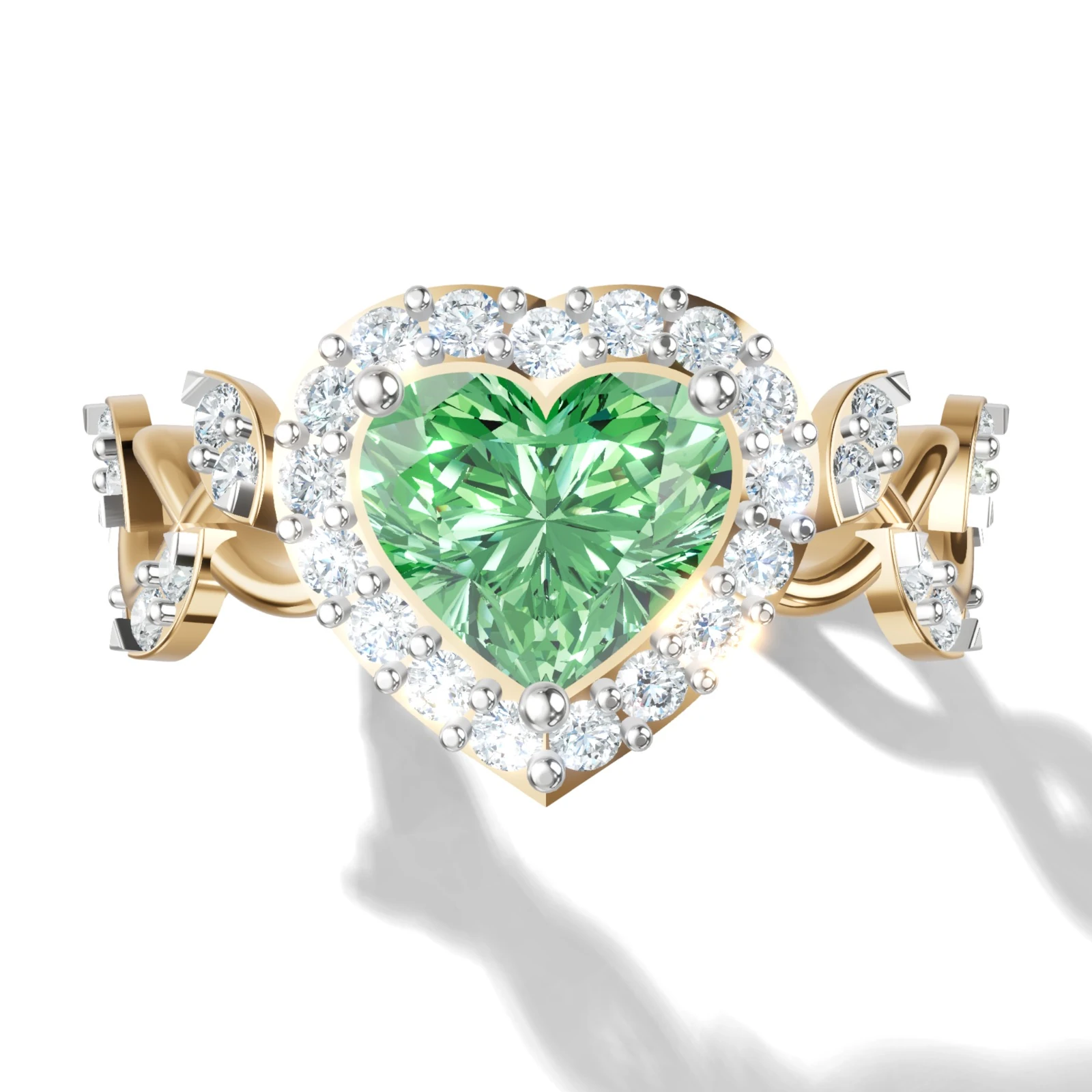 The Rosetta 1.41 Carat Heart Green Emerald & Diamond Flora Ring (RLR16828)